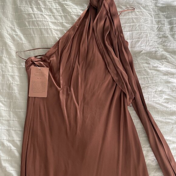 BHLDN Nicoletta One-Shoulder Scarf Satin Midi Dress (TAGS ON, Never worn) - Picture 2 of 7